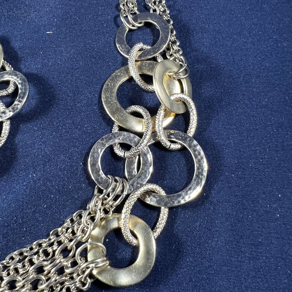 Two-Piece Silver & Gold-Tone Chain Necklace & Bracelet Set With Mixed Metal Circ - Picture 3 of 6